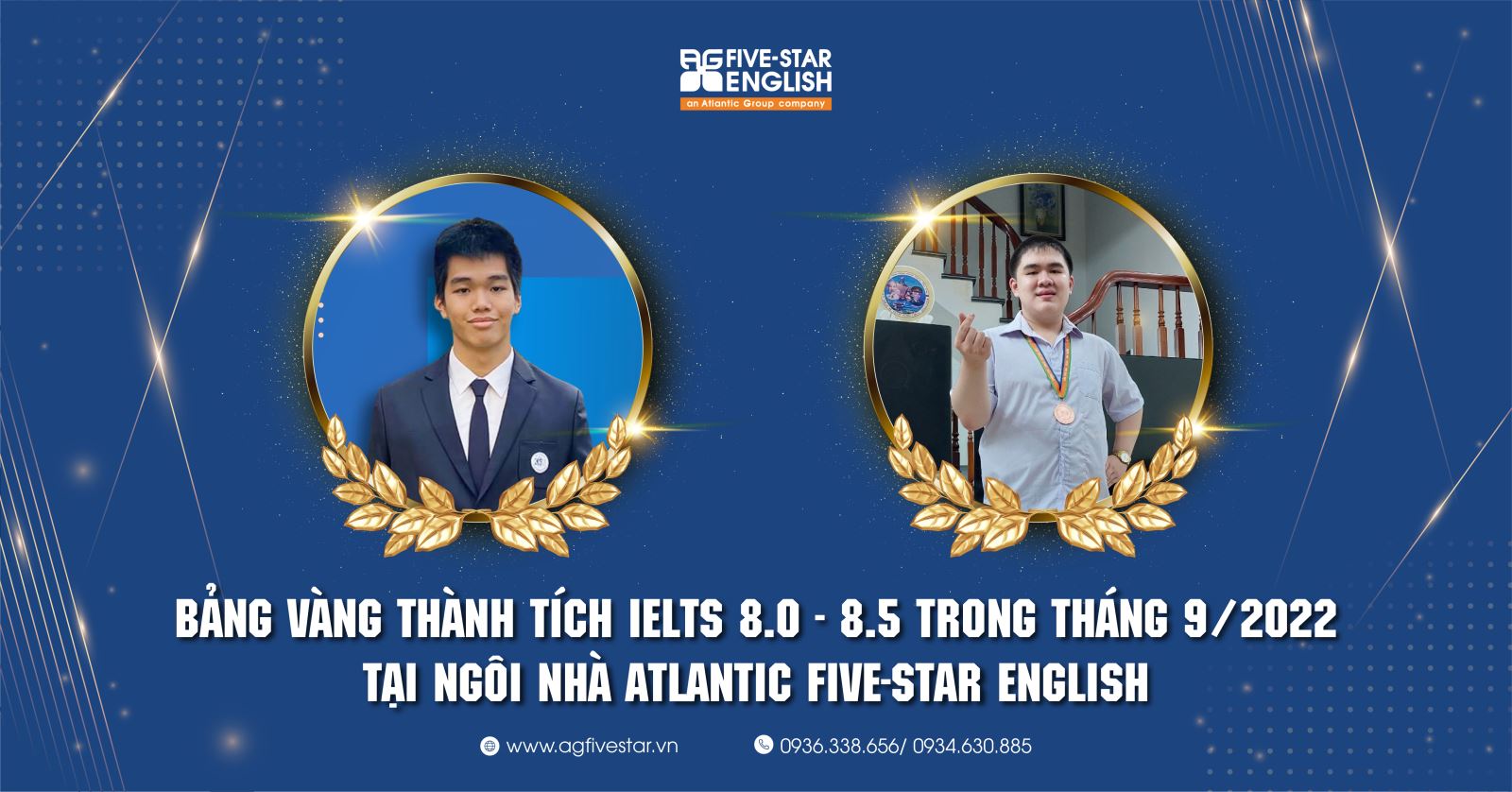 Bảng vàng thành tích IELTS 8.0 - 8.5 trong tháng 9/2022 tại ngôi nhà Atlantic Five-Star English